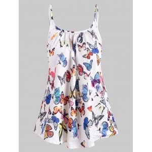 

Spaghetti Strap Ruched Butterfly Print Top, White