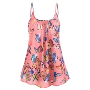 

Spaghetti Strap Ruched Butterfly Print Top, Light pink