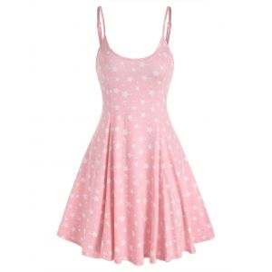 

Star Print Spaghetti Strap Flare Dress, Light pink