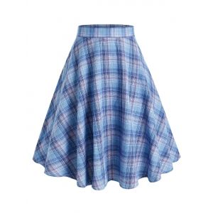 

Plus Size Plaid A Line Skirt, Blue