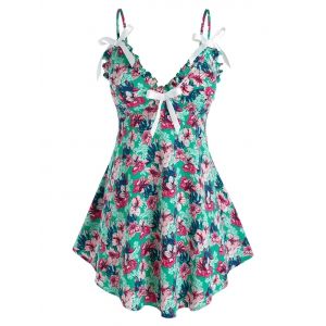 

Plus Size Floral Frill Bowknot Cami Tank Top, Green