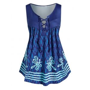 

Plus Size Butterfly Print Lace Up Tent Tank Top, Blue