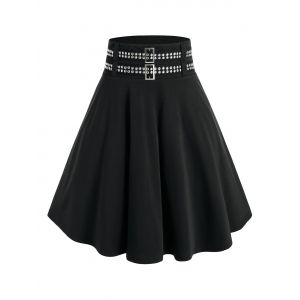 

Plus Size Studded High Waisted A Line Skirt, Black