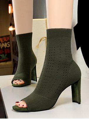 Knit Hollow Out Peep Toe High Heel Boots
