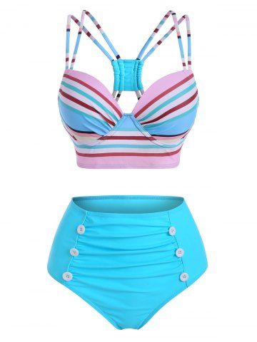 Botón de rayas rayas coloridas Botón de bikini roto - MULTI - S