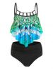 Flower Print Ruched Cut Out Padded Tankini Set -  