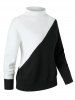 Plus Size Two Tone Bicolor Mock Neck Drop Shoulder Sweater -  