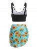 O Ring Sunflower Print Three Piece Tankini Swimwear -  
