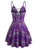 Plaid Plunge Front Ladder Cut Mini Dress -  