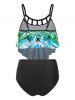 Flower Print Ruched Cut Out Padded Tankini Set -  