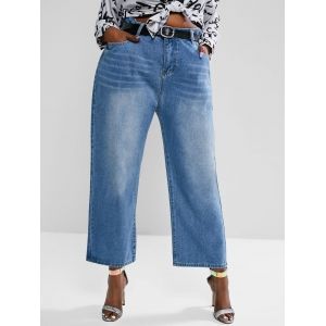 

Plus Size High Waisted Straight Leg Light Wash Jeans, Blue