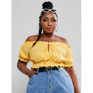 

Plus Size Off The Shoulder Tie Knot Crop Top, Yellow