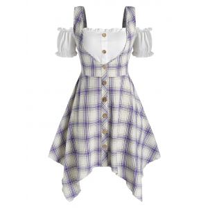 

Plus Size Off The Shoulder Crop Top and Handkerchief Plaid Dress Set, Multi