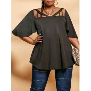 

Plus Size Cutout Flutter Half Sleeve Tunic Tee, Black