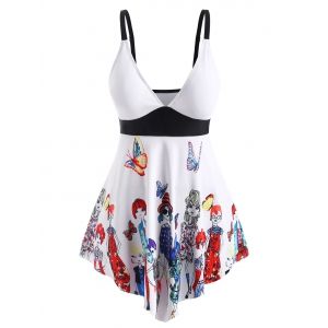 

Plus Size Figure Butterfly Skirted Empire Waist Tankini Swimwear, White