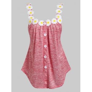 

Daisy Applique Buttons Tank Top, Red