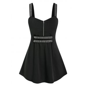 

Plus Size Studded Half Zipper Tank Top, Black