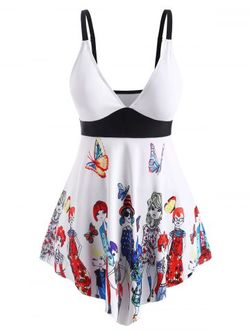 Plus Size Figure Butterfly Skirted Empire Waist Modest Tankini Swimwear - WHITE - 5X