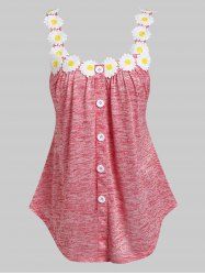 Daisy Applique Buttons Tank Top -  
