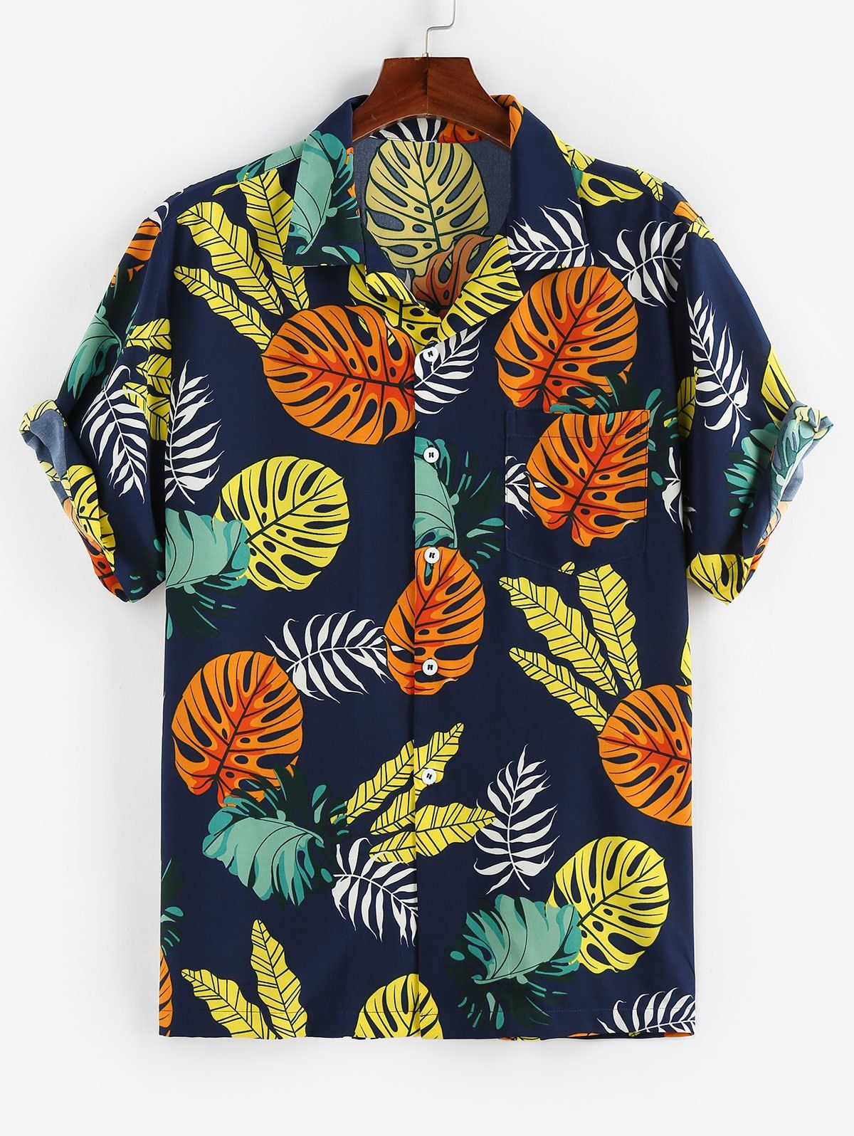 Cheap Tropical Leaves Print Short Sleeve Shirt  
