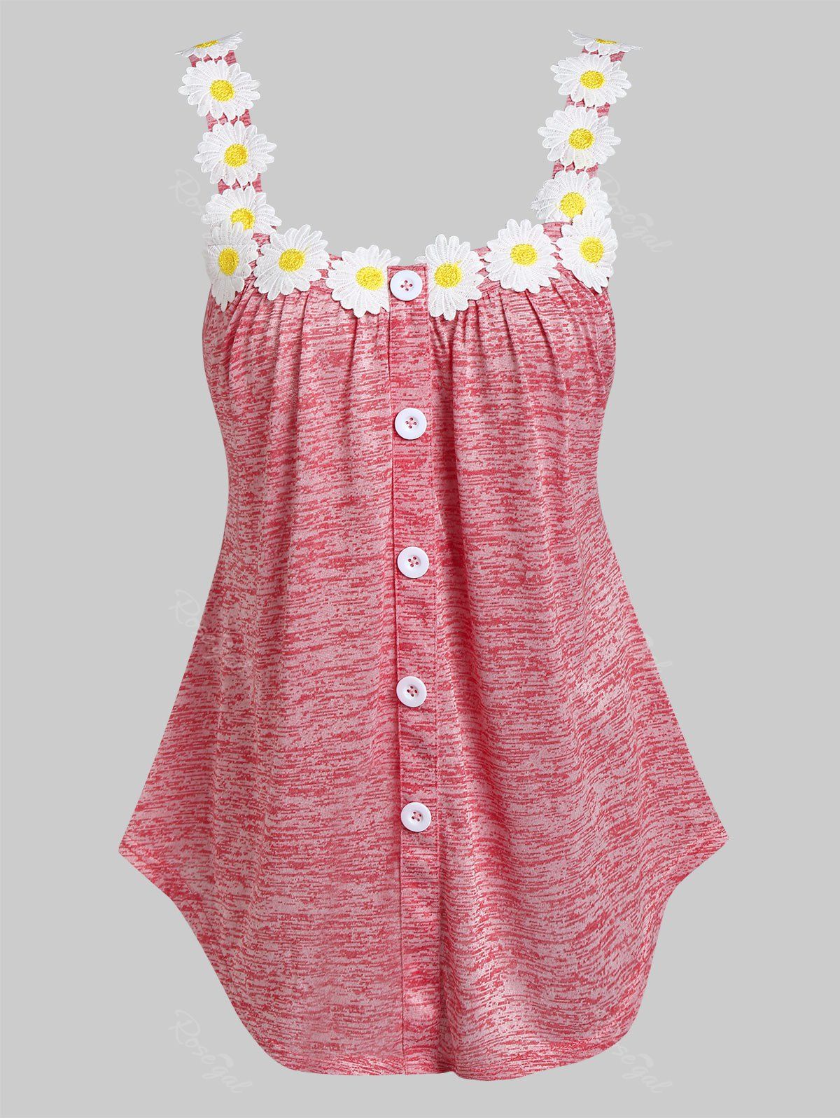 Trendy Daisy Applique Buttons Tank Top  