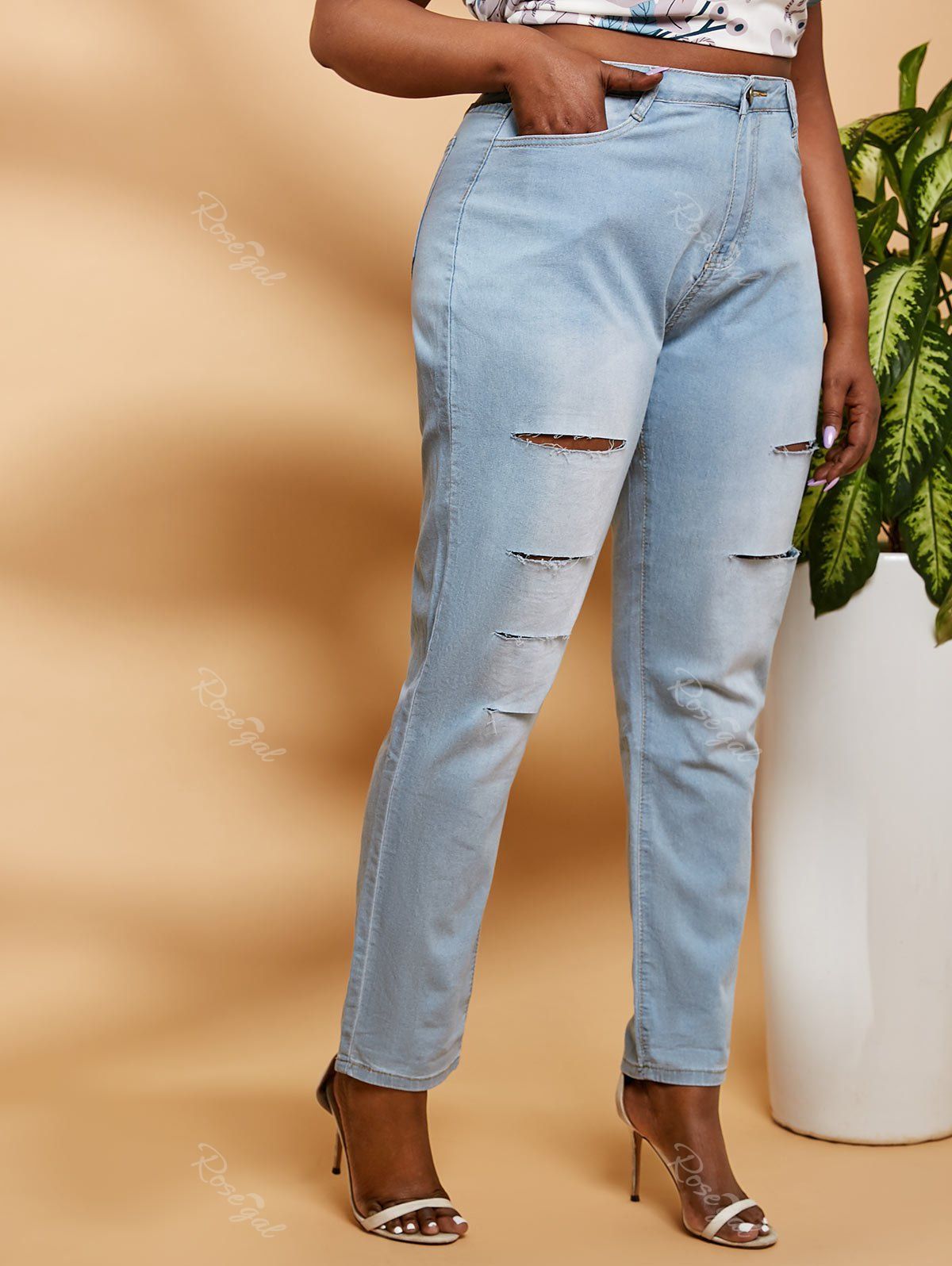Buy Ladder Distressed Mid Rise Plus Size Skinny Jeans  