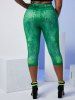 Plus Size Clover 3D Jean Print High Rise Capri Leggings -  
