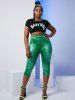 Legging Capri à Imprimé 3D Jean à Coupe Haute de Grande Taille - Vert 5X