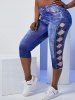 Legging Capri à Imprimé 3D Jean à Taille Haute de Grande Taille - Bleu 5X