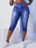Legging Capri à Imprimé 3D Jean à Taille Haute de Grande Taille - Bleu 5X