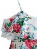 Cold Shoulder Flower Print Flounce T-shirt -  