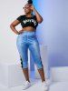 Legging Corsaire Découpé à Imprimé 3D Nœud Papillon de Grande Taille - Bleu 5X