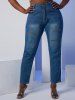 Ladder Distressed Mid Rise Plus Size Skinny Jeans -  