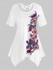 T-Shirt Mouchoir avec Lacets et à Imprimé Floral Grande-Taille - Blanc 5X