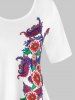 T-Shirt Mouchoir avec Lacets et à Imprimé Floral Grande-Taille - Blanc 5X