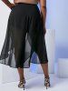 Pantalon Culotte à Jambes Larges en Mousseline de Grande Taille - Noir 2X