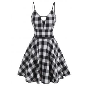 

Gingham Ladder Cut Cami Dress, Black