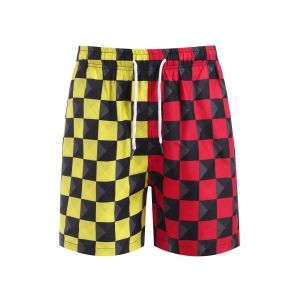 

Contrast Checkerboard Print Casual Shorts, Red