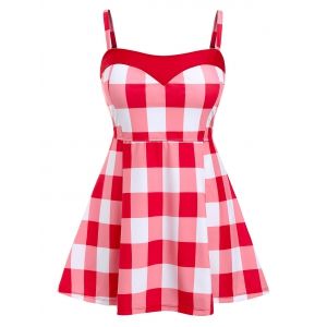 

Plus Size Checked High Waisted Tankini Swimwear, Red