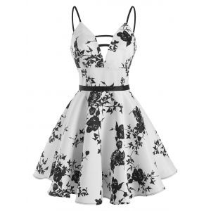 

Flower Print Ladder Cut Cami Dress, White