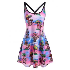 

Mushroom Print Strappy O Ring Tank Dress, Multi