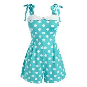 

Plus Size Polka Dot Tie Shoulder Romper, Green