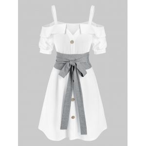

Button Through Cold Shoulder Belted Dress, White