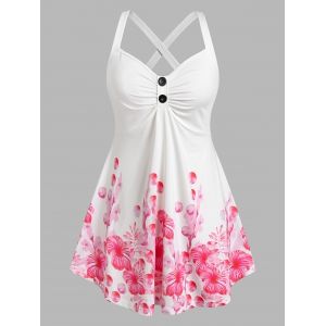 

Plus Size Floral Print Crisscross Tank Top, White