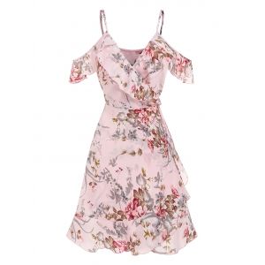 

Floral Printed Cold Shoulder Wrap Dress, Light pink