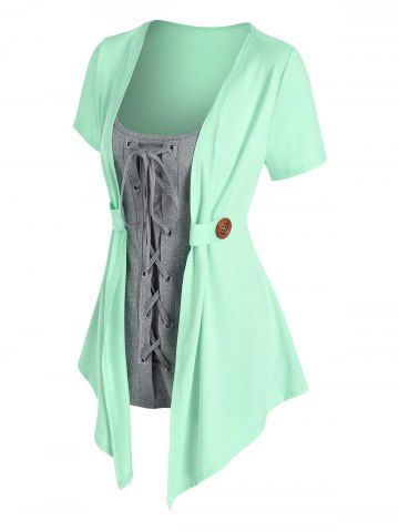2 In 1 Lace Up Colorblock Top