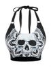 Skull Flower Print O Ring Tank Bikini Top -  