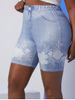 Legging Court à Imprimé 3D Jean à Taille Haute de Grande Taille - Bleu L