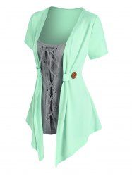 2 In 1 Lace Up Colorblock Top -  