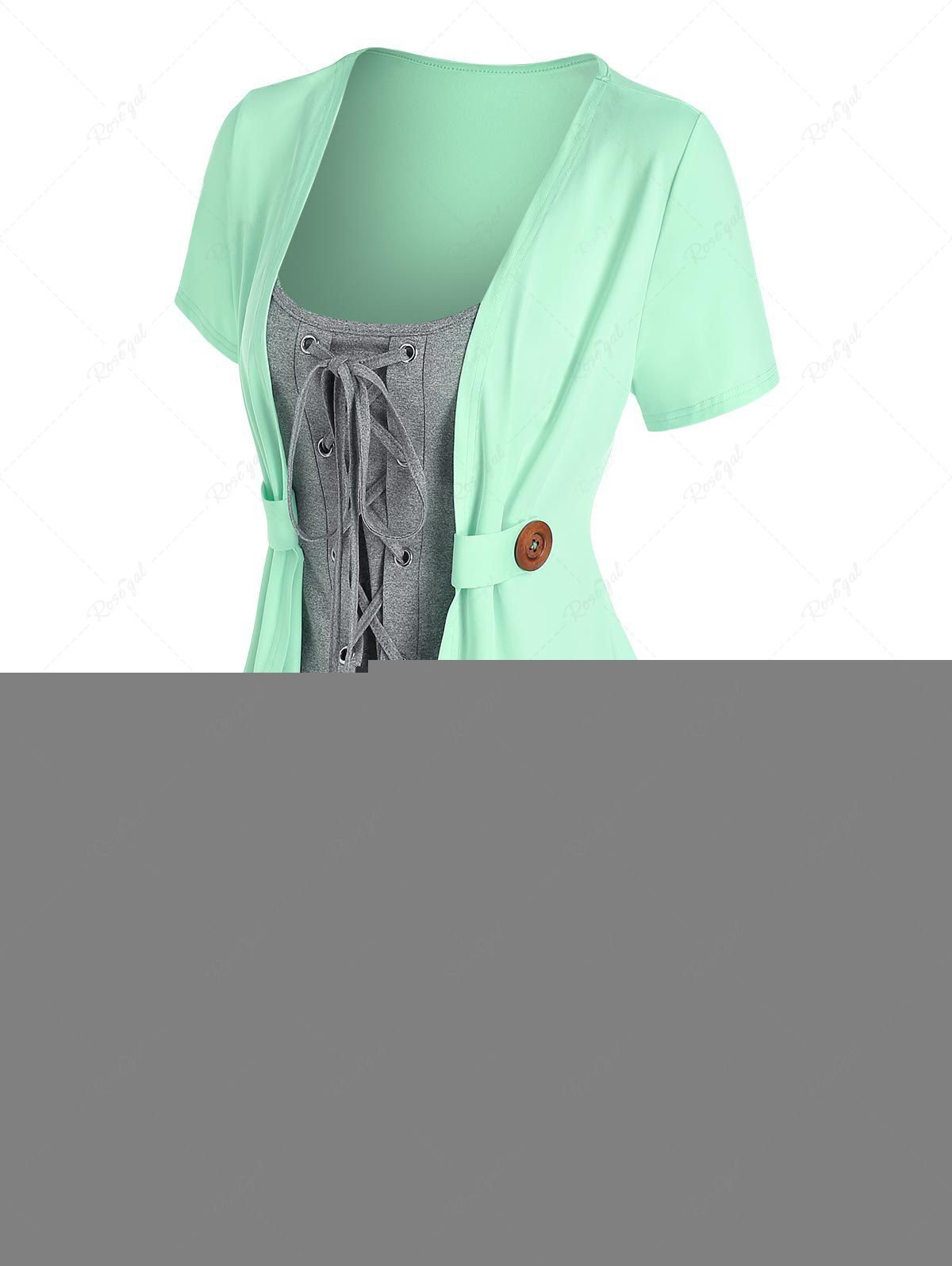 Store 2 In 1 Lace Up Colorblock Top  